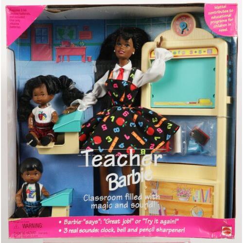 Black Teacher Barbie Doll with Black Kids Set 13915 Nrfb 1995 Mattel Inc