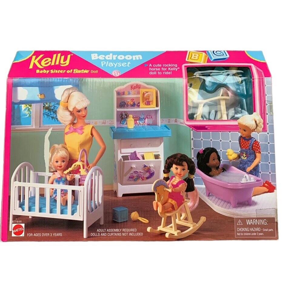 Kelly Baby Sister of Barbie Doll Bedroom Playset 1998 Rocking Horse Crib Vintage