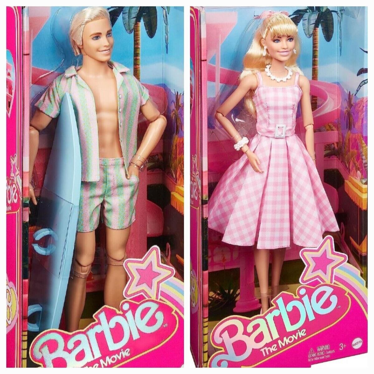 Barbie The Movie Doll Bundle Margot Robbie Pink Dress Ken Surf 2023