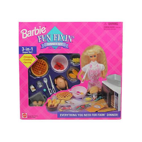 1995 Barbie Fun Fixin` Dinner Set 3 in 1 Super Set Nrfb 67431-91 Mint Box