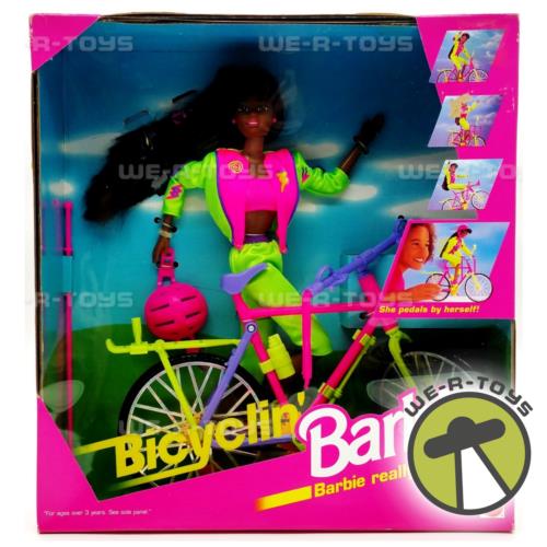 Bicyclin` Barbie Doll with Bicycle African American 1993 Mattel 11817