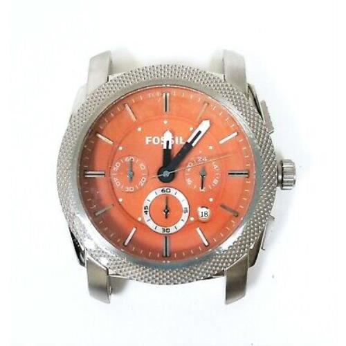 New-fossil Machine Silver Tone Orange Chronograph Dial Watch Case C241008