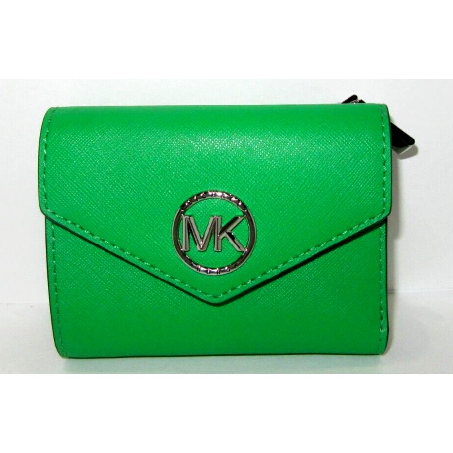 Michael Kors Greenwich Medium Envelope Trifold Wallet Palm Green Leather NWT$128