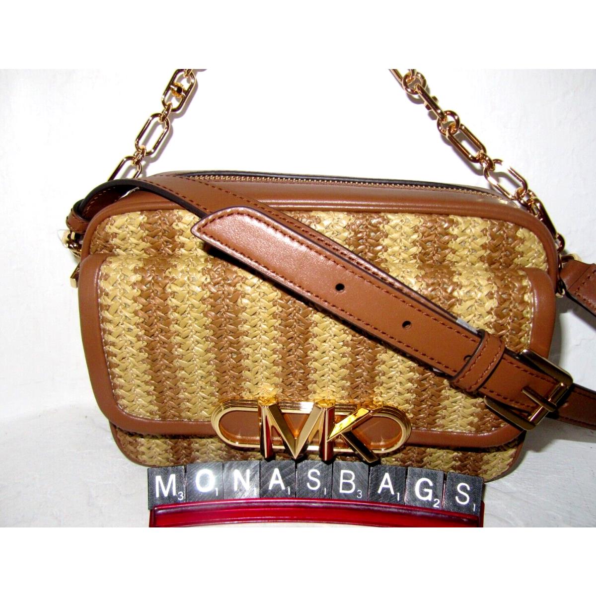 Michael Kors Medium Chain Swag Parker Camera Crossbody Bag Natural Luggage