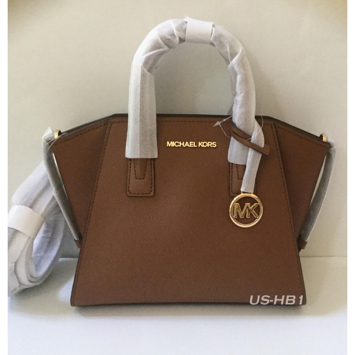 Michael Kors Avril Small Leather Zip Top Satchel Crossbody Bag Luggage