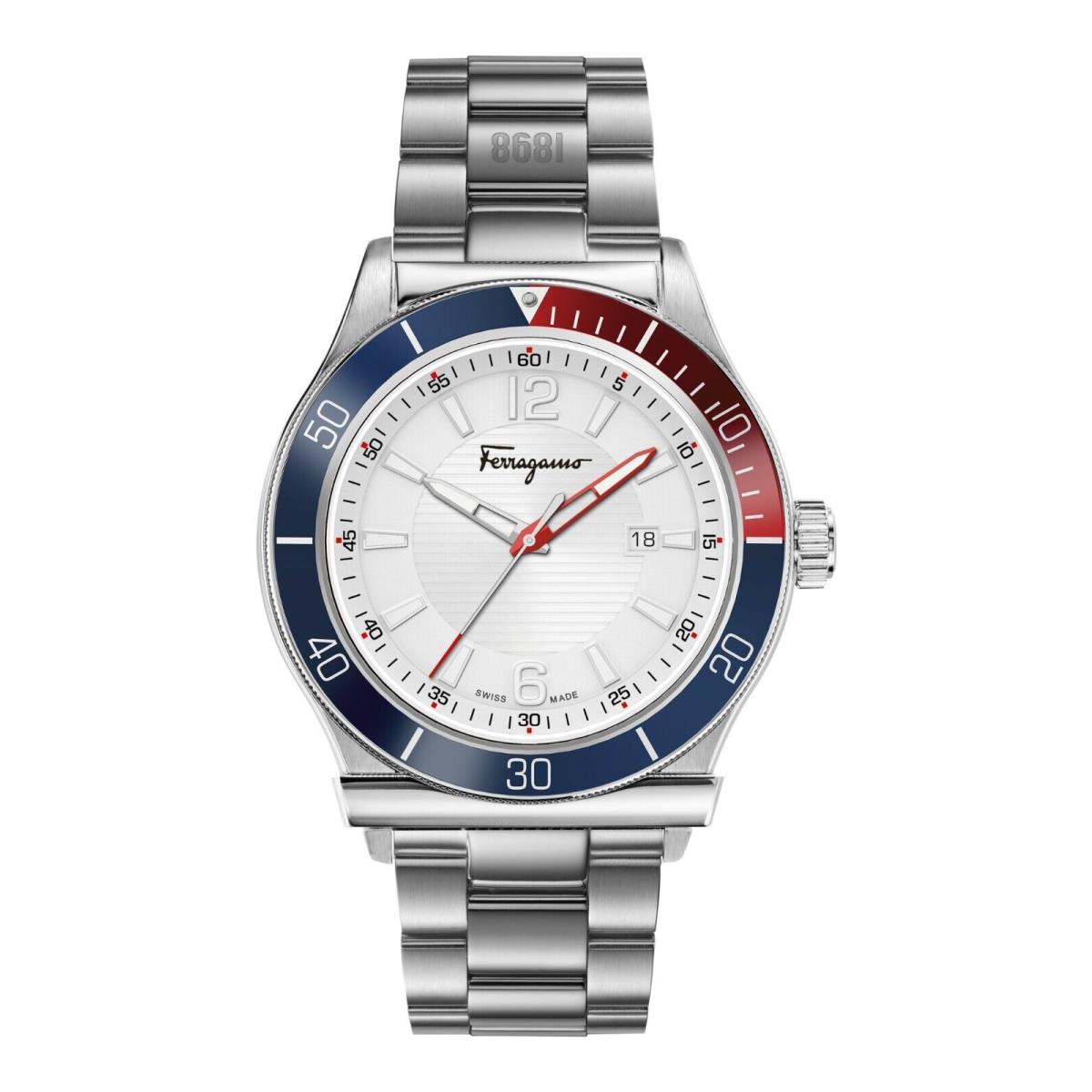 Salvatore Ferragamo Men`s Blue/red Bezel 43mm Swiss Made Watch SFYK00520