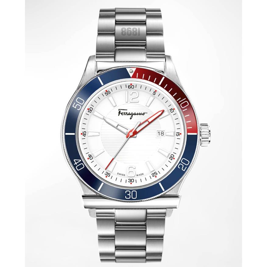 Salvatore Ferragamo 1898 Sport Blue/red Bezel Men`s Swiss Made Watch