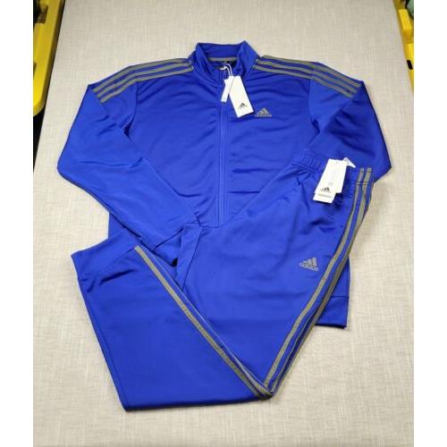 Adidas Tracksuit Jacket Pants Set Small Men Blue Gray Tricot Full Zip Tapered