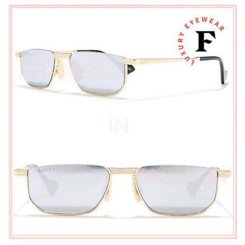 Gucci 0627 Gold Silver Mirrored Slim Square Fashion Metal Sunglasses GG0627S 004