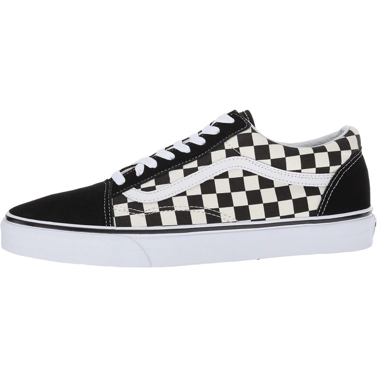 Vans Old Skool Unisex Suede Sneakers Mens Womens Skateboard Canvas Shoes (Primary Check) Black/White