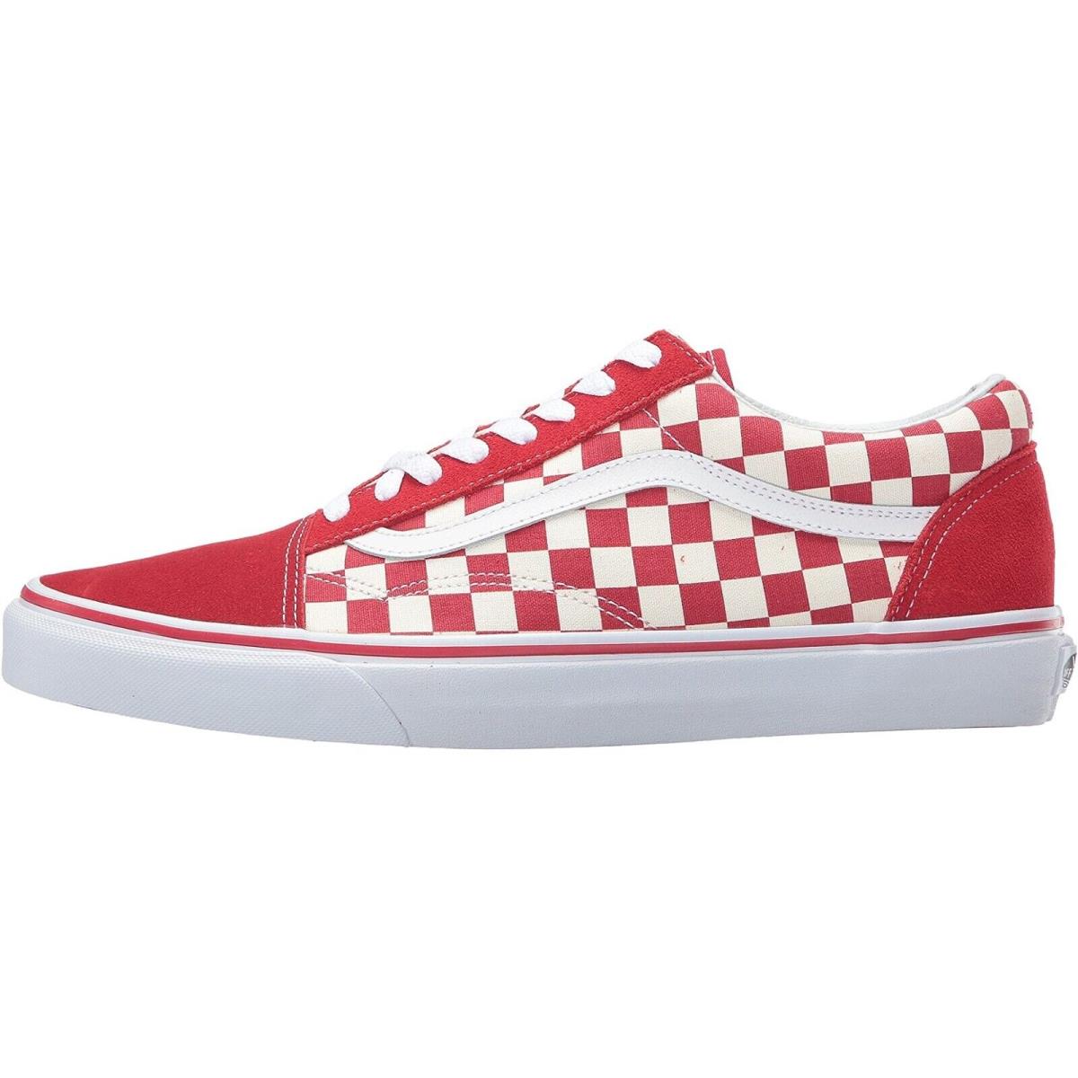 Vans Old Skool Unisex Suede Sneakers Mens Womens Skateboard Canvas Shoes (Primary Check) Racing Red/White