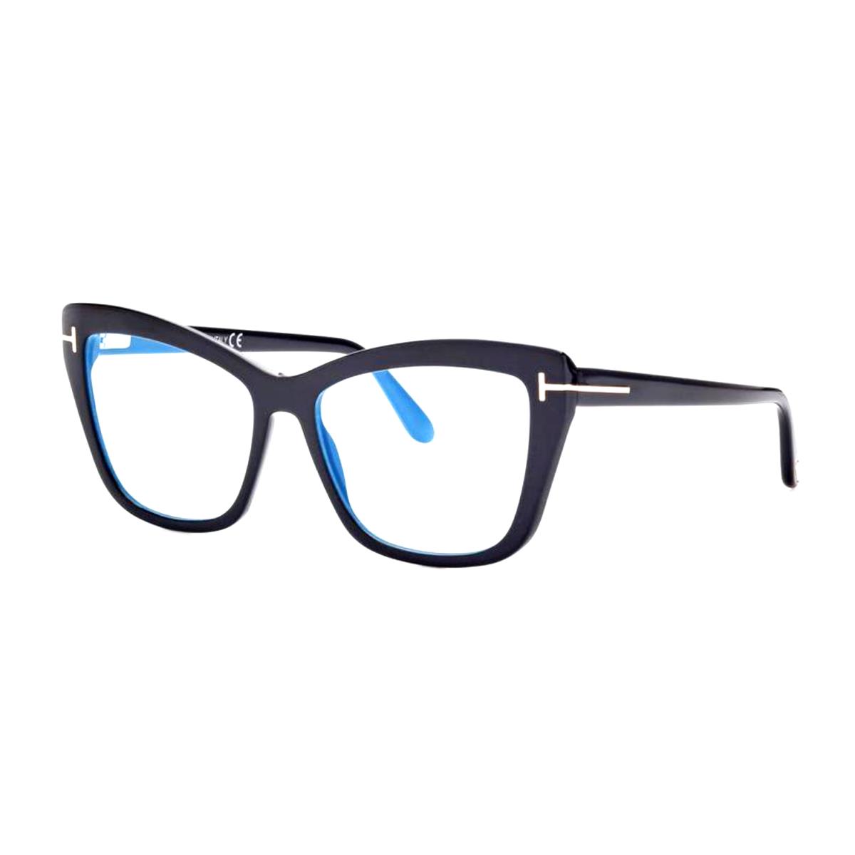 Tom Ford Eyeglasses TF 5826-B Eco 001 55-16 140 Large Black Cat Eye Frames - Frame: Black, Lens: Clear Demo with Blue Light AR Coating