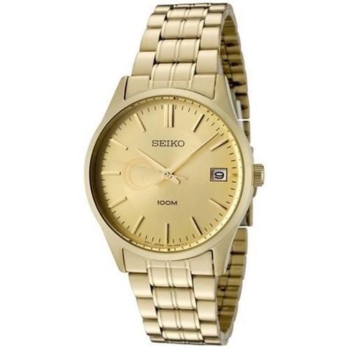 Seiko SGEF04 Mens Watch Gold Tone Stainless Steel Dress Link Bracelet Midsize