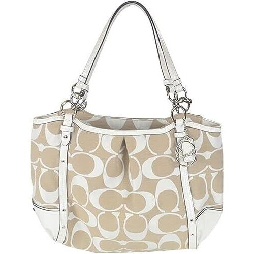 Coach 29321E Alexandra Chain Shantung Tote Shoulder Handbag Beige Tan