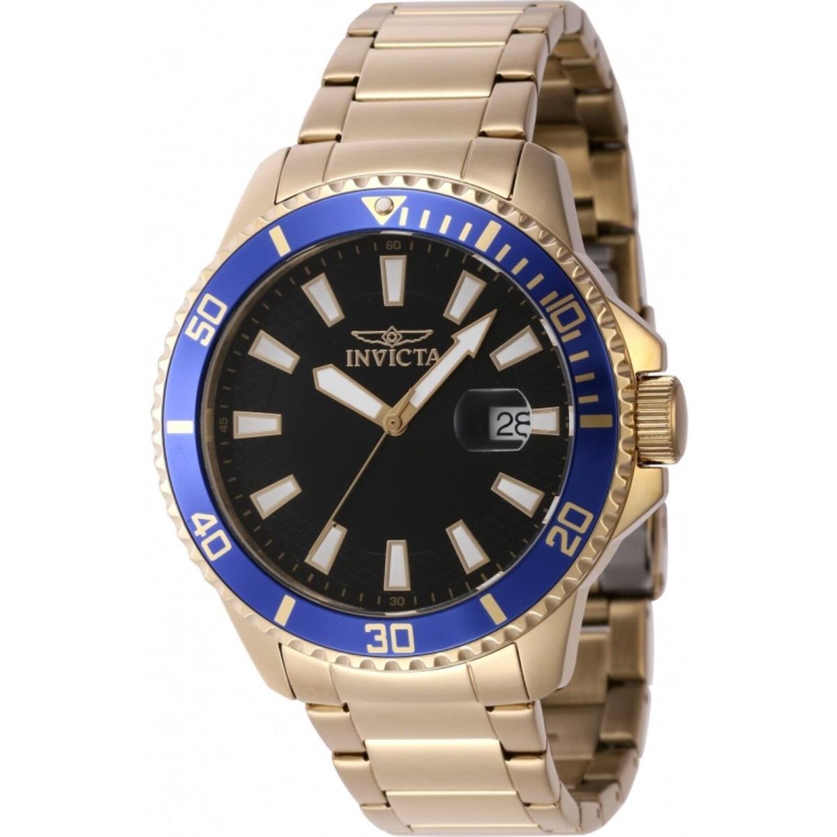 Invicta Men`s Watch Pro Diver Quartz Date Blue/gold Tone Bezel Bracelet 46139