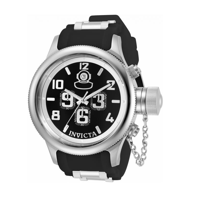 Invicta Men`s 52mm Chronograph Russian Diver Black Dial Watch - Dial: Black, Band: Black, Bezel: