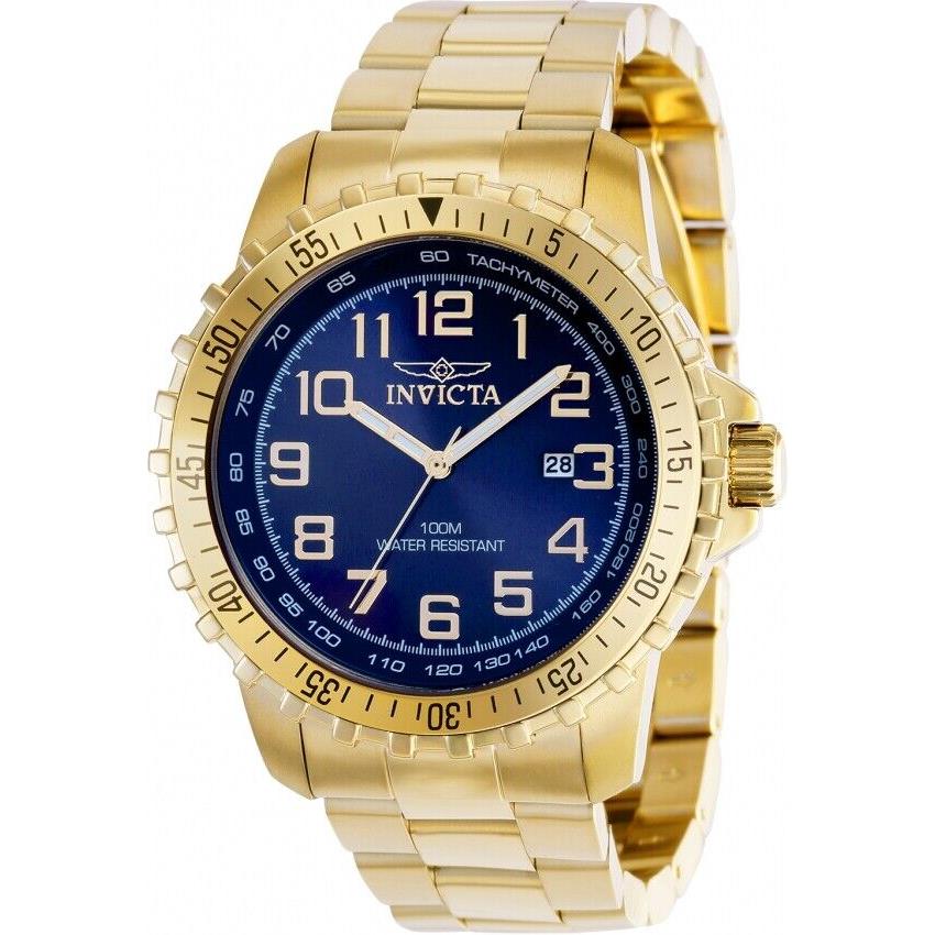 Invicta Specialty Quartz Gold Bracelet 3 Hand Blue Dial Men`s 39120 Watch