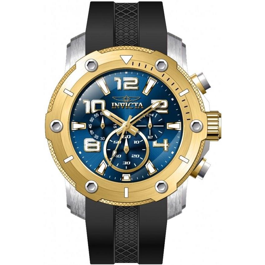 Invicta Pro Diver Men`s Blue Dial Quartz Silicone Band Chronograph 52mm Watch