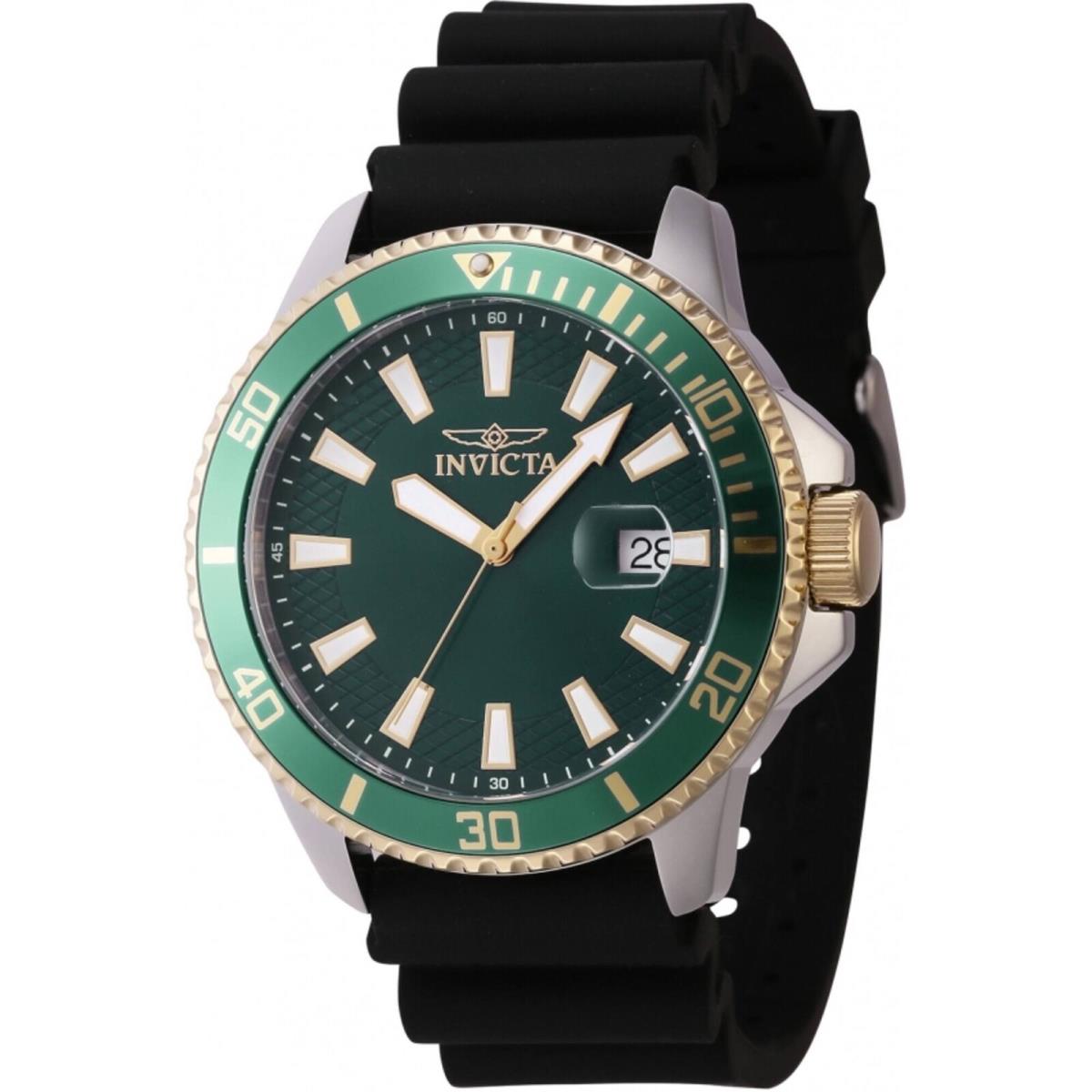 Invicta Men`s Watch Pro Diver Quartz Date Green Dial Black Silicone Strap 46134