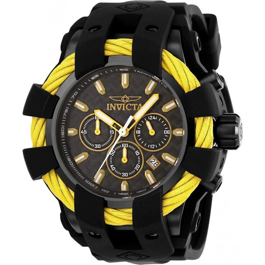 Invicta Bolt Men`s Black Yellow Dial Quartz Silicone Band Chronograph Watch