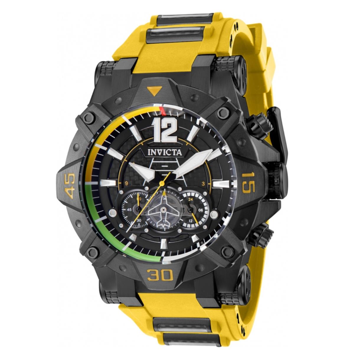 Invicta Aviator Men`s 52mm Carbon Fiber Dial Yellow Chronograph Watch 40162