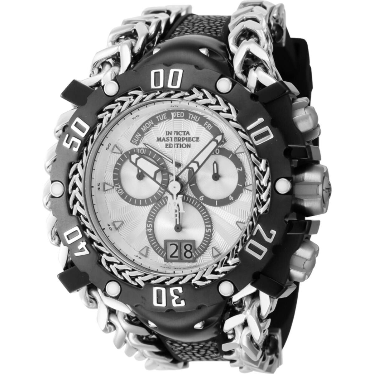Invicta Men`s Watch Masterpiece Chronograph Black and Silver Strap Quartz 44621