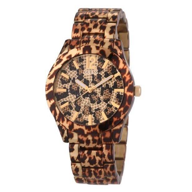 Guess Steel Case Leopard Print Rose Gold Tone 40mm Women`s Watch W0001L2