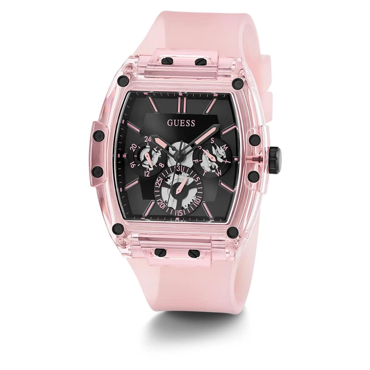 Guess GW0203G11 Men`s Phoenix 43mm Pink Black Dial Silicone Quartz Watch