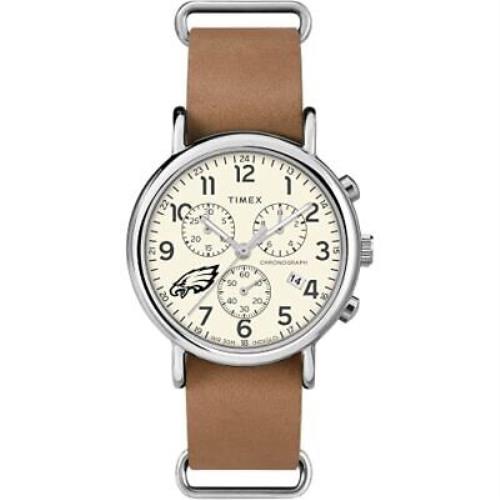 Timex Men`s Nfl Weekender Chrono 40mm Quartz Leather Strap Brown 20 Casual Watch