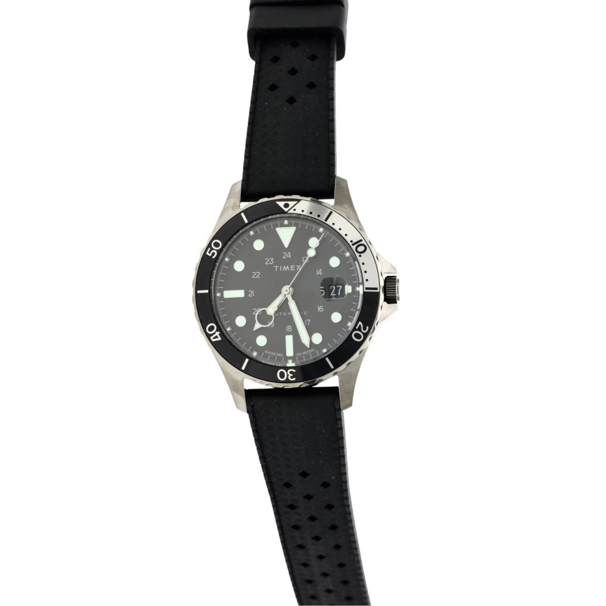 Timex 1052 Men`s Navi Black Rubber Strap Watch 41 mm - Black Dial, Black Band, Black Bezel