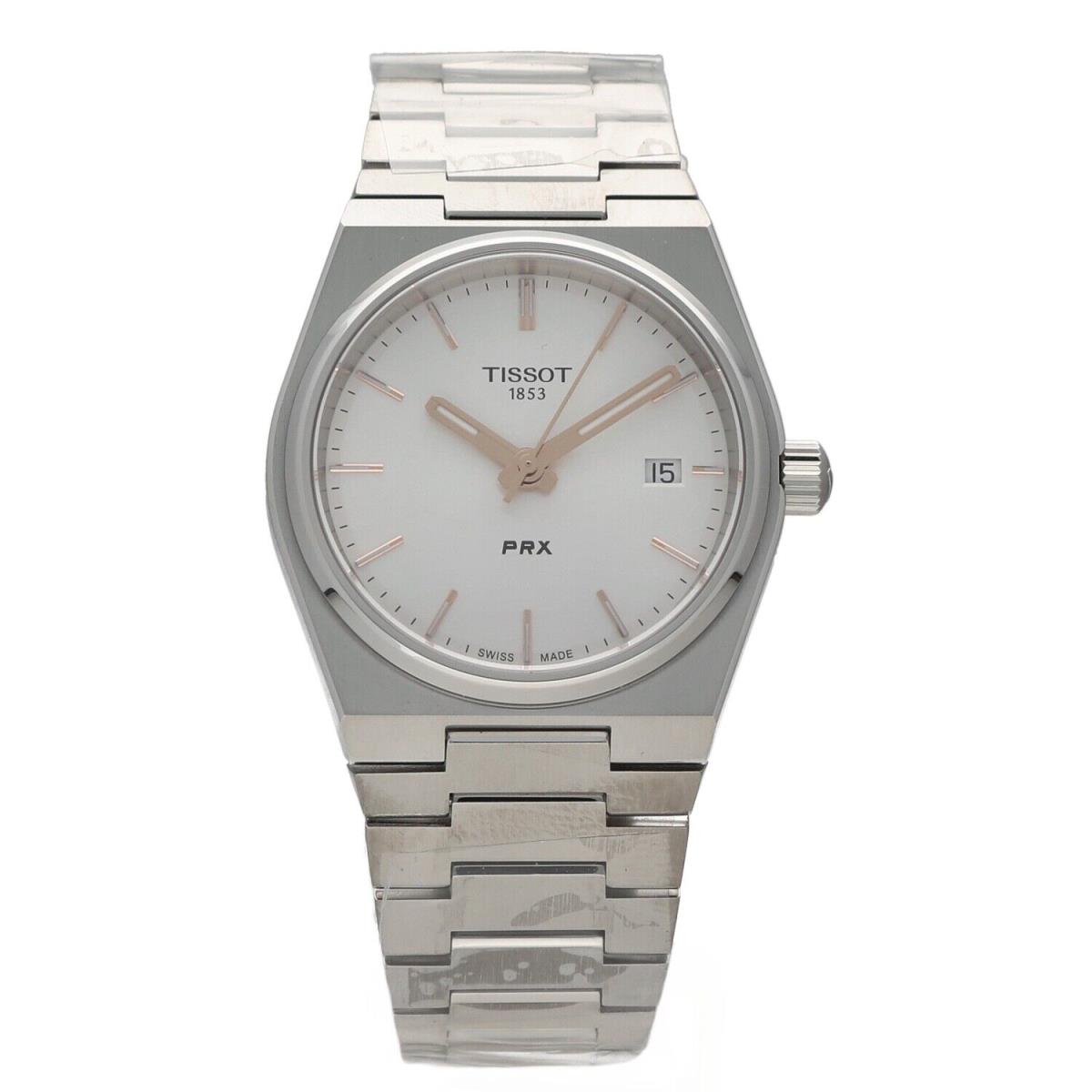 Tissot Prx T137.210.11.031.00 35 mm Steel Tonneau Silver Rose Quartz Wrist Watch