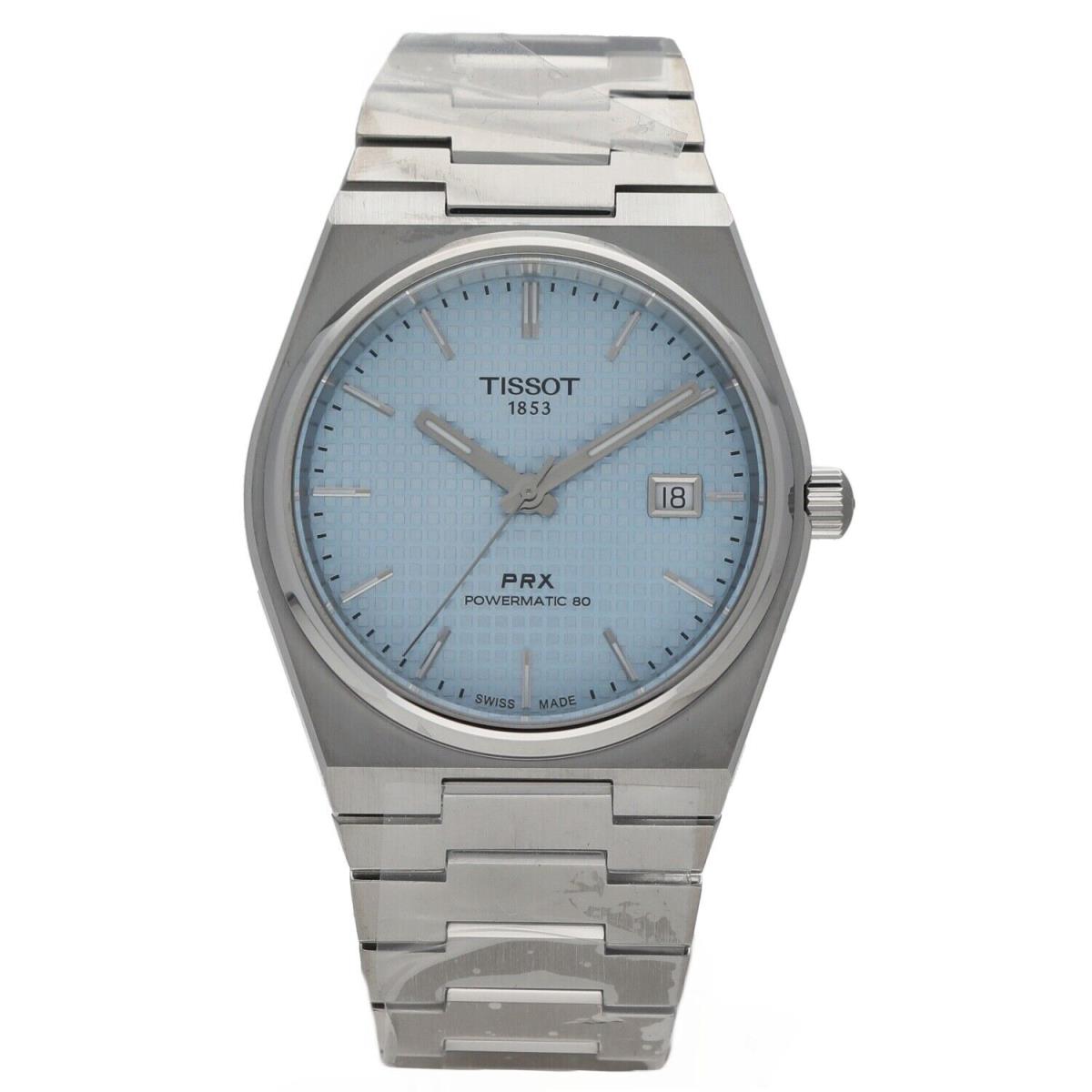 Tissot Prx T137.407.11.351.00 Powermatic 80 Ice Blue Dial 40mm Steel Men`s Watch