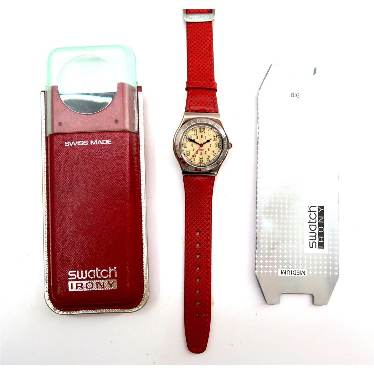 Swatch Irony Watch Red YLS103 with Case Papers 1995 Ladies Nos