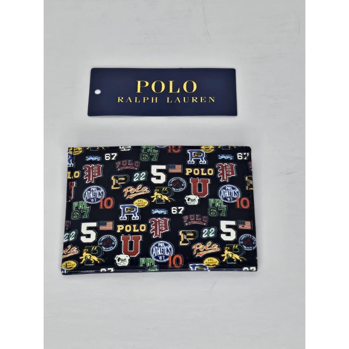 Polo Ralph Lauren Men`s Leather Card Case Logo Navy Multi-color