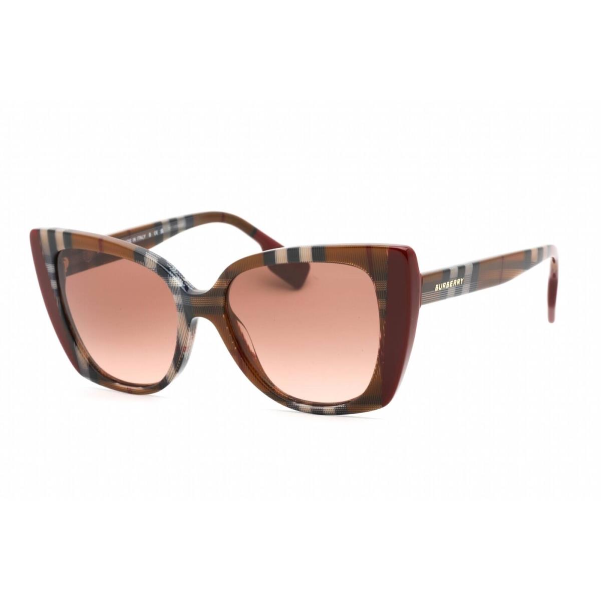 Burberry Women`s Sunglasses Check Brown/bordeaux Acetate Cat Eye 0BE4393 405413