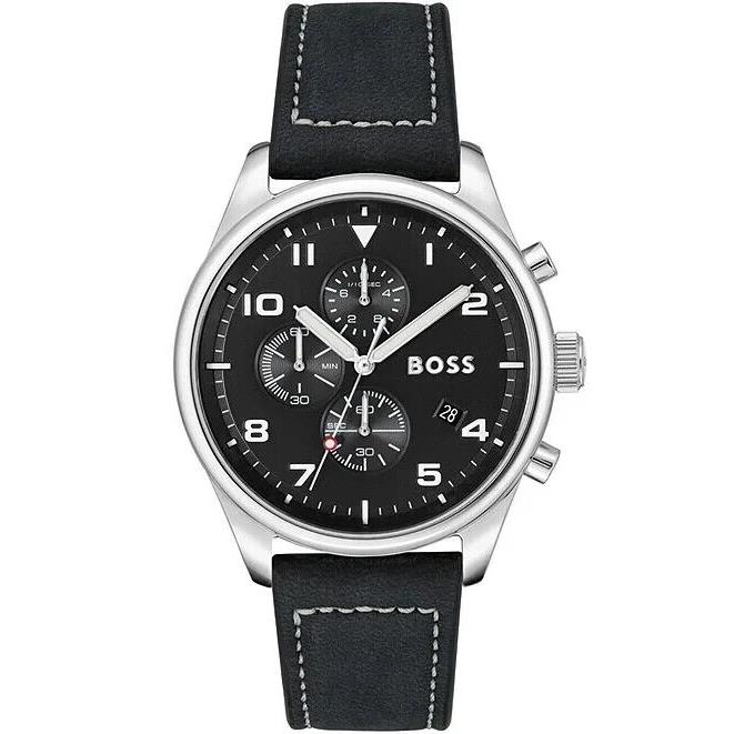 Hugo Boss Men`s View Quartz Chronograph Black Leather Strap Watch 1513987
