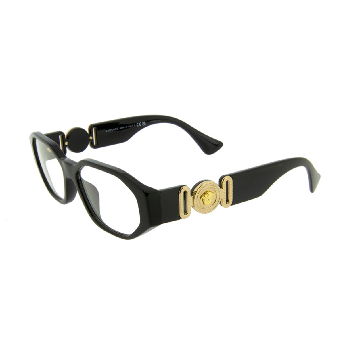Versace Fashion Eyeglasses Mod. 3320-U GB1 56-16 Black w/ Gold Medusa Frames - Black Frame, Demos with Logo Imprint Lens