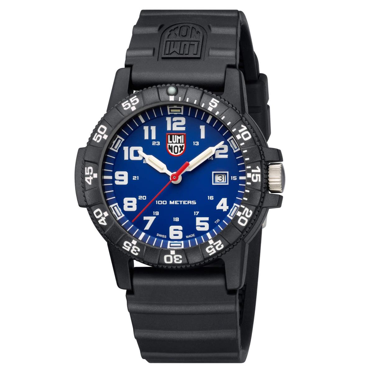 Luminox Men`s Watch Blue Dial Round Quartz Black Silicone Rubber Strap 0323