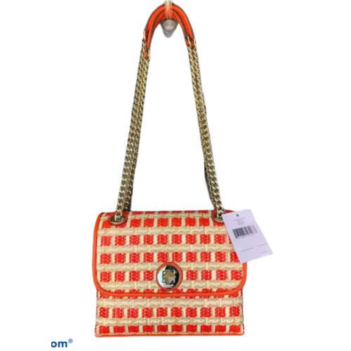 Kate Spade Small Flap Crossbody Shoulder Bag Purse Orange White Woven