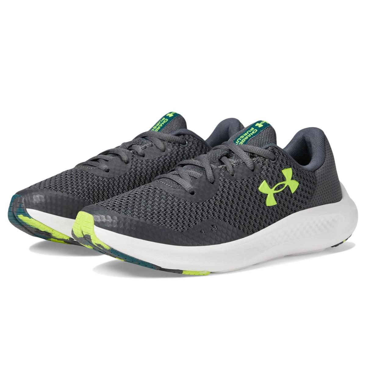 Boy`s Shoes Under Armour Kids Charged Pursuit 3 Big Kid Castlerock/Castlerock/High-Vis Yellow