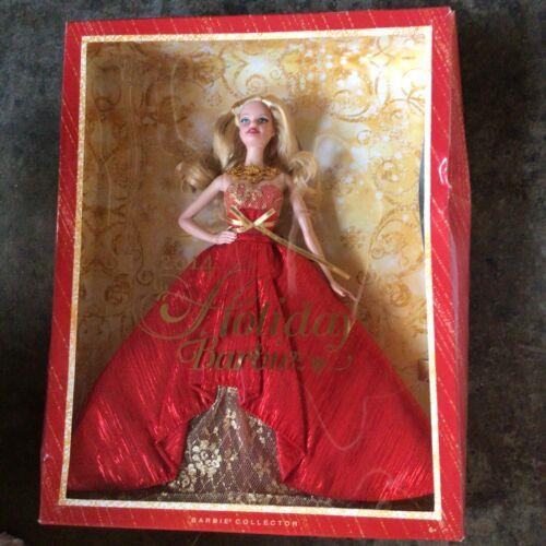 2014 Holiday Barbie Blonde Blue Eyes Doll Red Gold Dress Collector. Never Opened