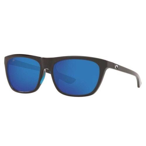 Costa Del Mar Women`s Sunglasses Blue Mirrored Lens Square Cheeca 0CHA11 Obmglp - Shiny Black Frame, Blue Mirrored Lens