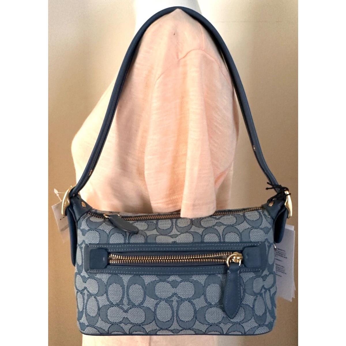 Coach CE736 Signature Logo Jacquard Demi Shoulder Bag in Lake Blue New