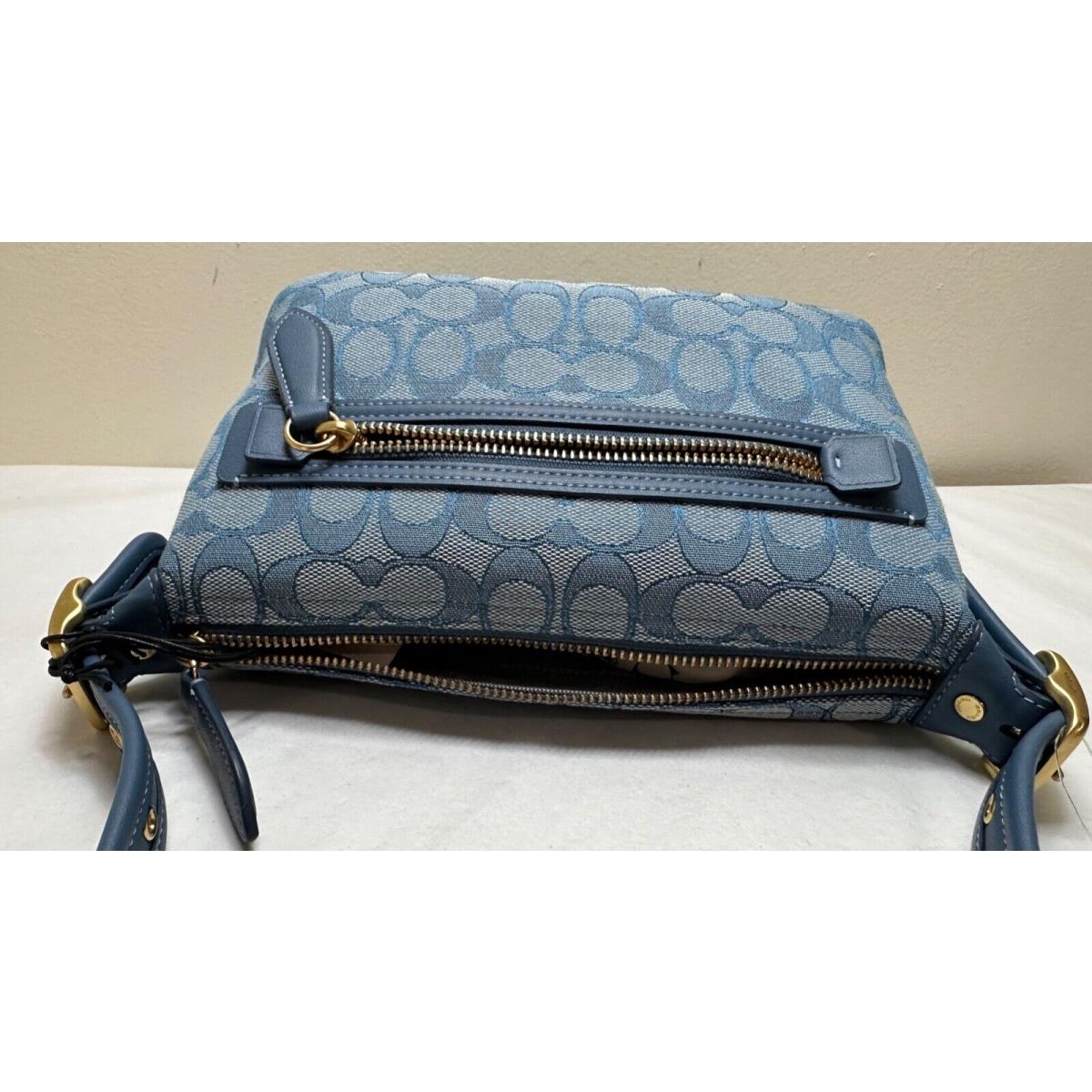 Coach CE736 Signature Logo Jacquard Demi Shoulder Bag in Lake Blue New