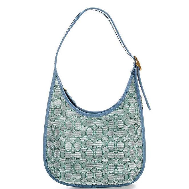 Coach Ergo Medium Signature Jacquard C2588 Green Brass Shoulder Bag