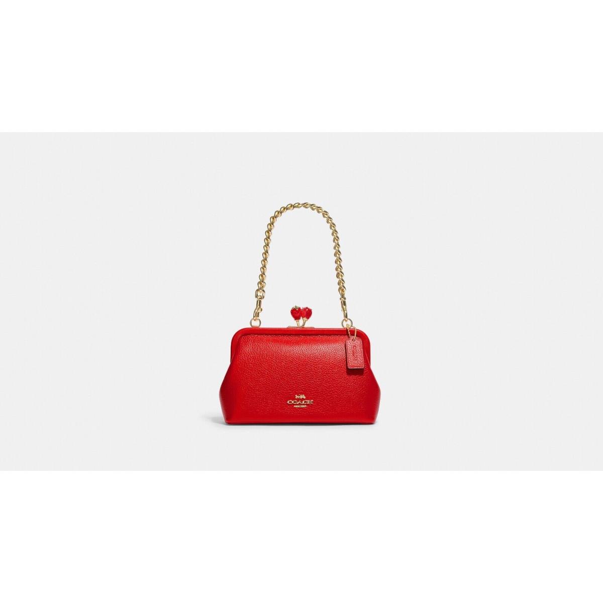 Coach Nora Kisslock Crossbody w/ Strawberry Pebbled Leather Electric Red CH339