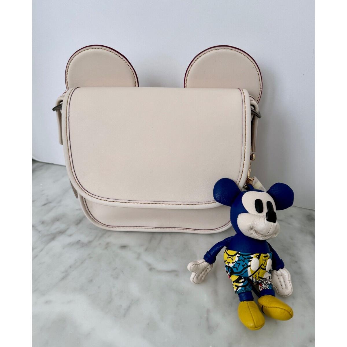 Disney x Coach Patricia Saddle with Mickey Ears Bag Chalk and Mickey Bag Charm