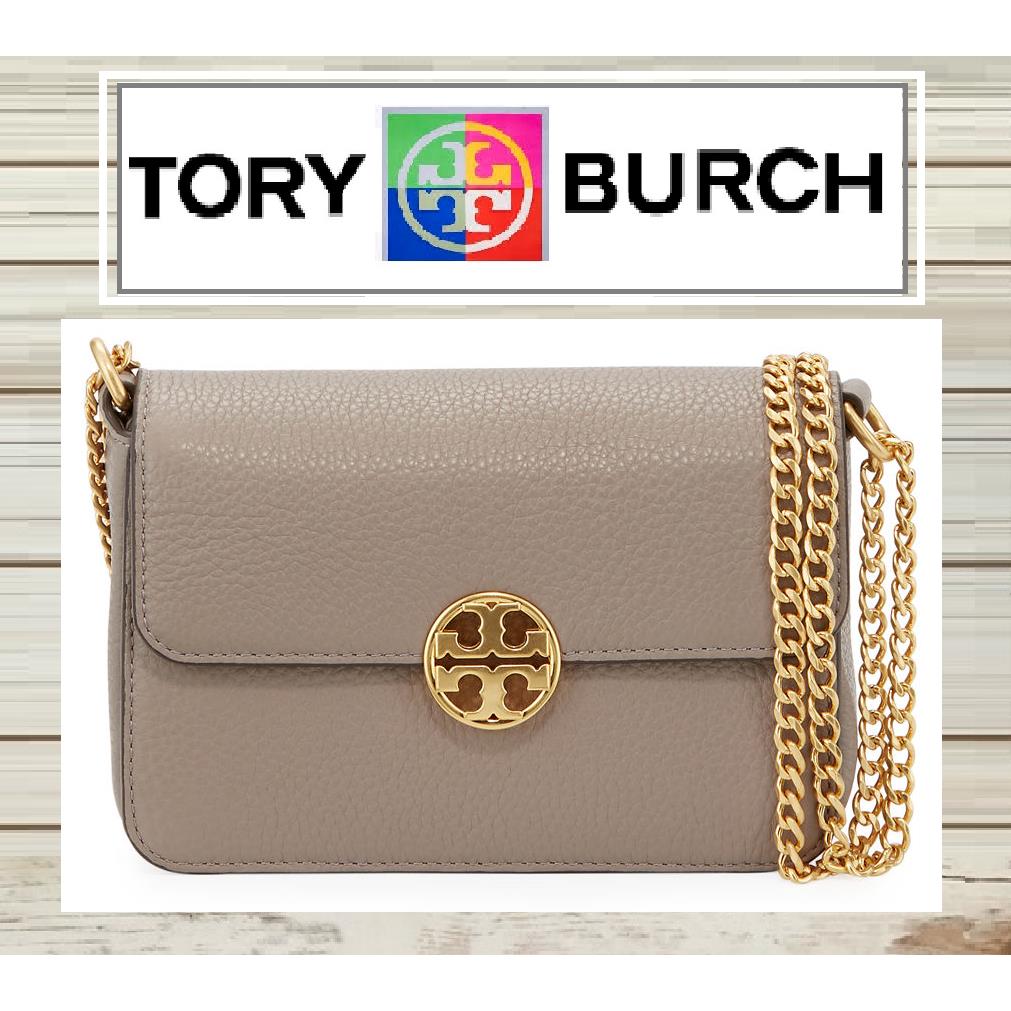 Tory Burch Chelsea Mini Conv. Shoulder X-body Bag In Grey Heron Leather Gold