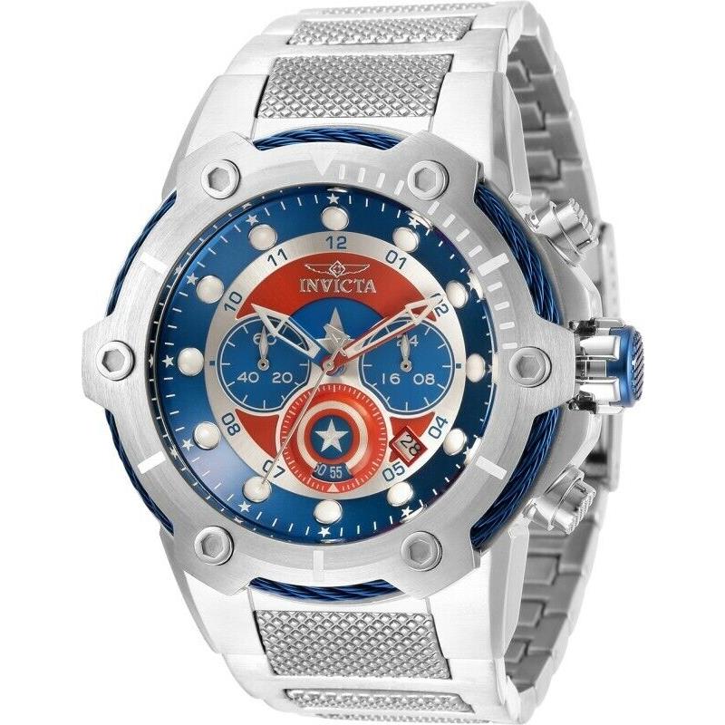 Invicta Marvel Captain America Chronograph Quartz Men`s Blue/red/silver Watch