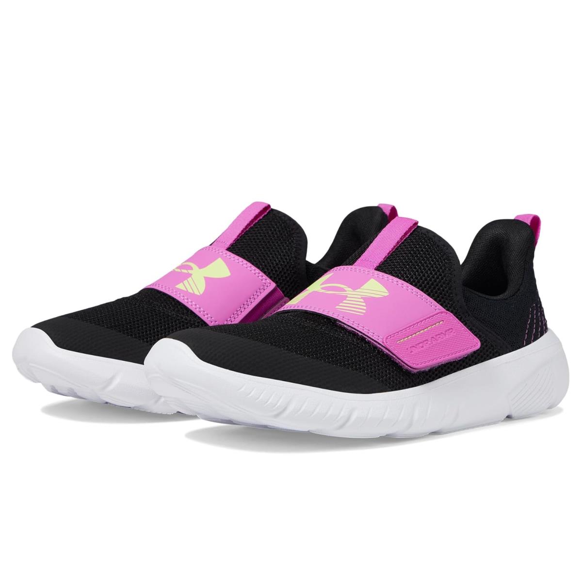 Girl`s Sneakers Athletic Shoes Under Armour Kids Flash Big Kid Black/Vivid Magenta/Morph Green